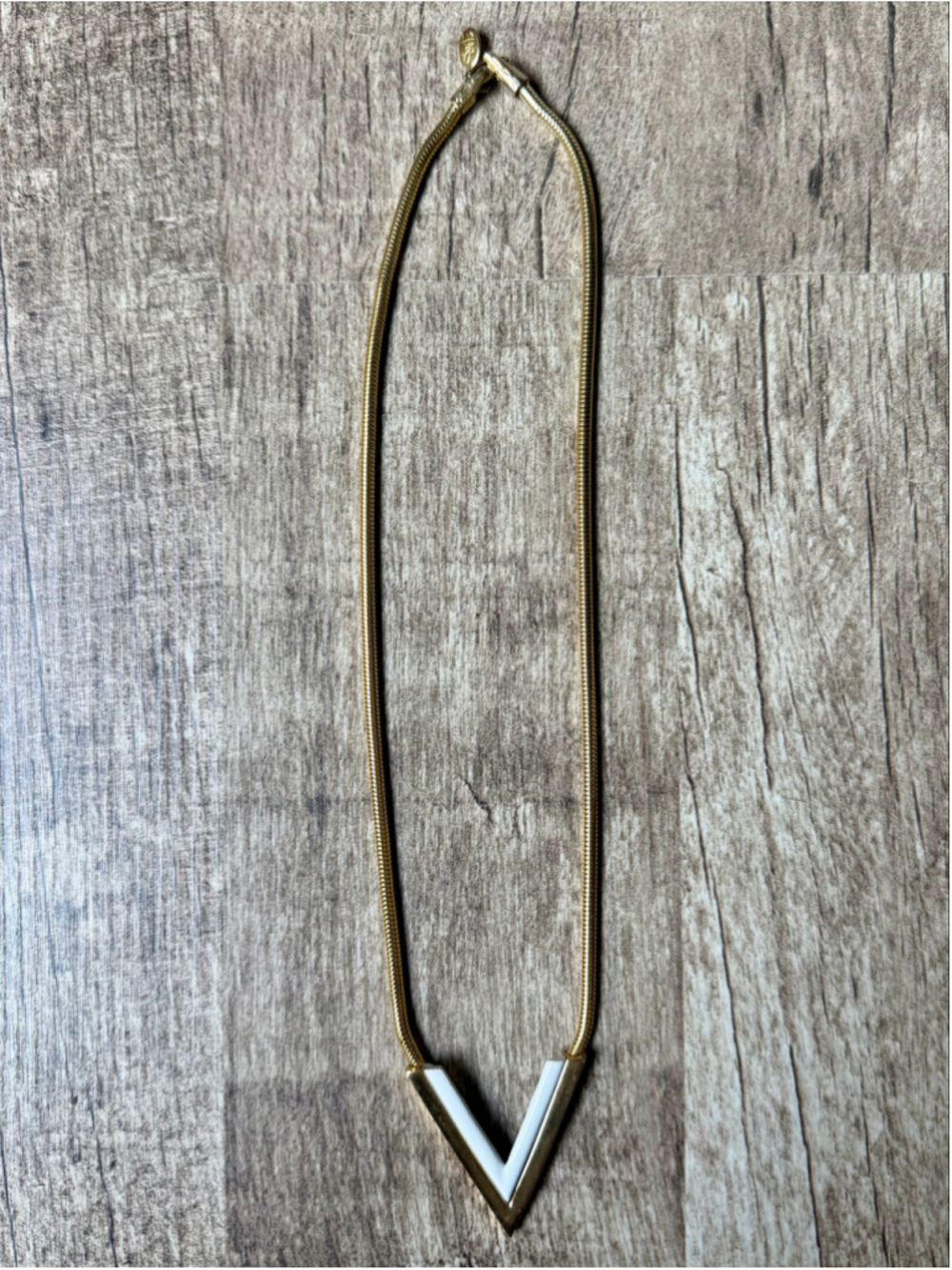 Vintage 1980s Signed DVF Diane Von Furstenberg White Enamel Chevron Snake Chain